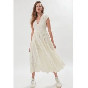 UO Wild Daisy Eyelet Tie-back Midi Dress size XS